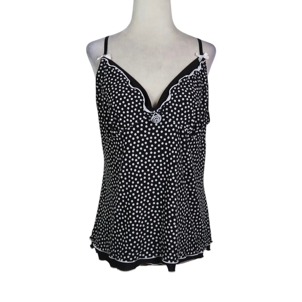 Vintage Y2K Linea Donatella Black Cream Polka Dot Pajama Cami Top L